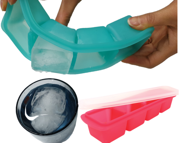 Large ice cube silicone mould tray with lid (stackable), slim design – easy twist & release, premium quality (2 tray pack)