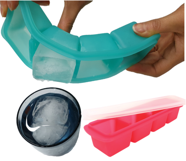 Large ice cube silicone mould tray with lid (stackable), slim design – easy twist & release, premium quality (2 tray pack)